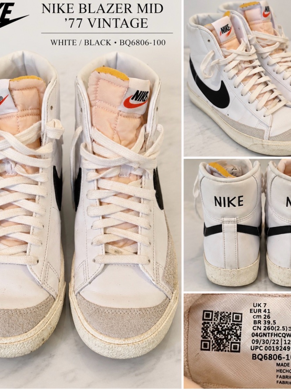 Nike Blazer Mid '77 Vintage White with Black Swoosh and Pink Tongue